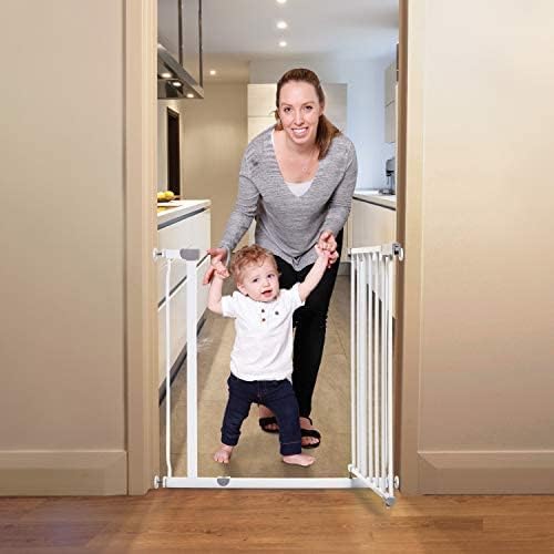 Dreambaby Ava Walk Thru Baby Safety Gate & Extension Set | Pressure Mounted Gate with Stay Open Features | Includes 2 x 3.5" Wide & 30" Tall Extensions | Fits 29.5-39.5 inch Openings - White - Image 3